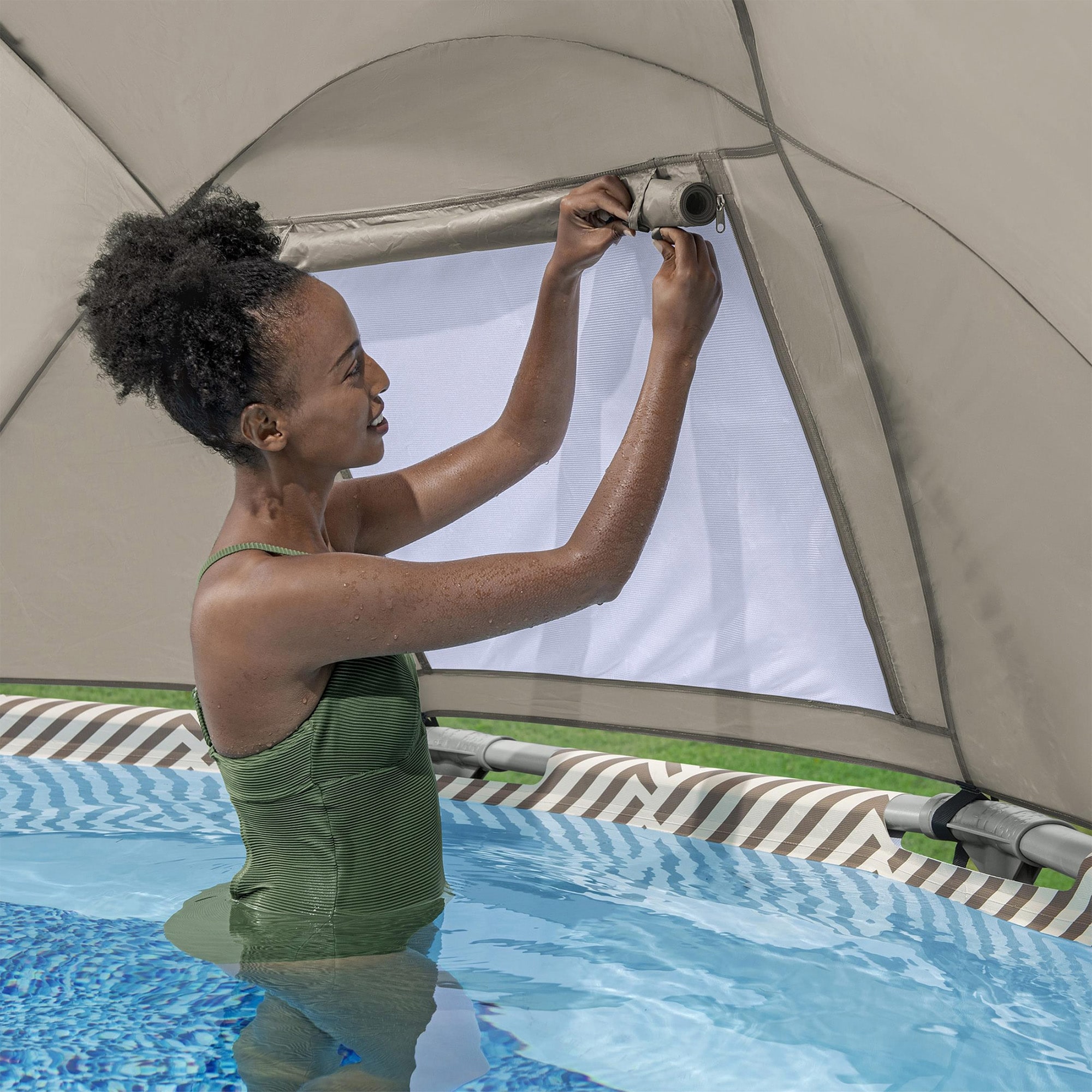 Bestway Steel Pro MAX 13ft x 42 Inch Round Above Ground Pool Set with Canopy and Ladder
