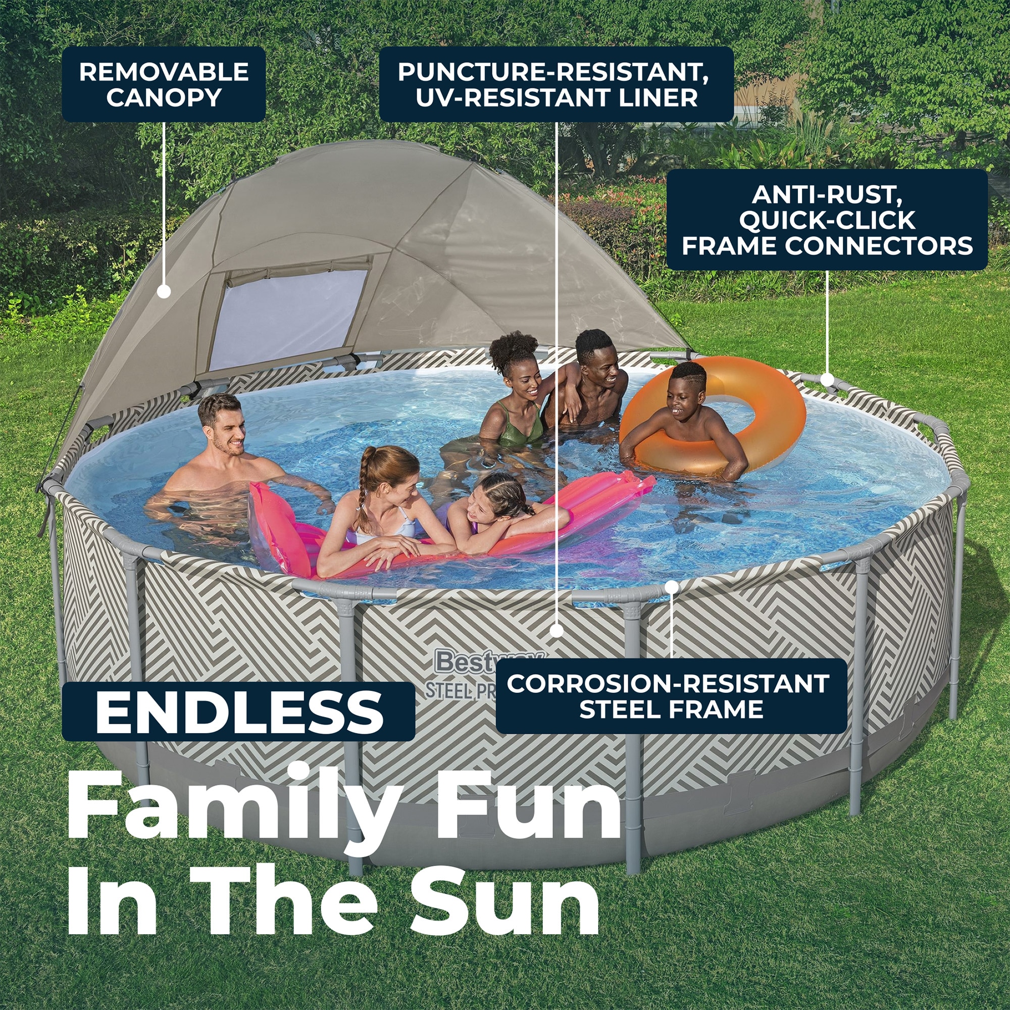 Bestway Steel Pro MAX 13ft x 42 Inch Round Above Ground Pool Set with Canopy and Ladder