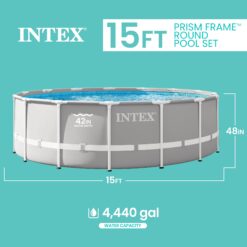 Intex 15ft x 48in Prism Above Ground Swimming Pool Set with Ladder and Cover