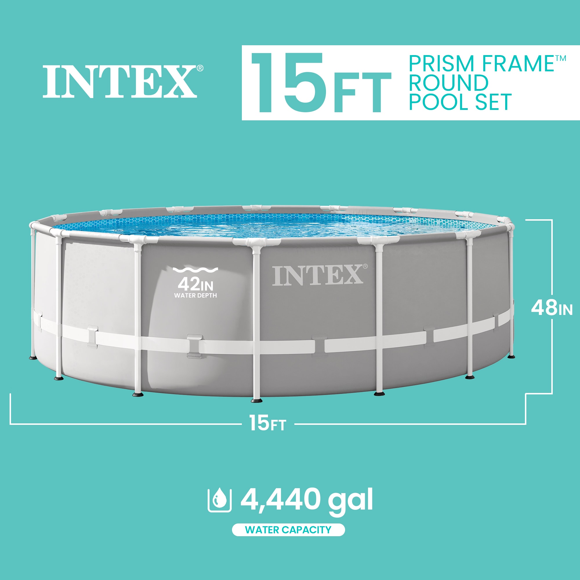 Intex 15ft x 48in Prism Above Ground Swimming Pool Set with Ladder and Cover