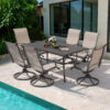 Nuu Garden 7 -Piece Grey Patio Dining Set Iron Rectangle Table with 6 Beige Swivel Chairs