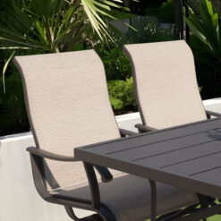 Nuu Garden 7 -Piece Grey Patio Dining Set Iron Rectangle Table with 6 Beige Swivel Chairs