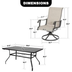 Nuu Garden 7 -Piece Grey Patio Dining Set Iron Rectangle Table with 6 Beige Swivel Chairs