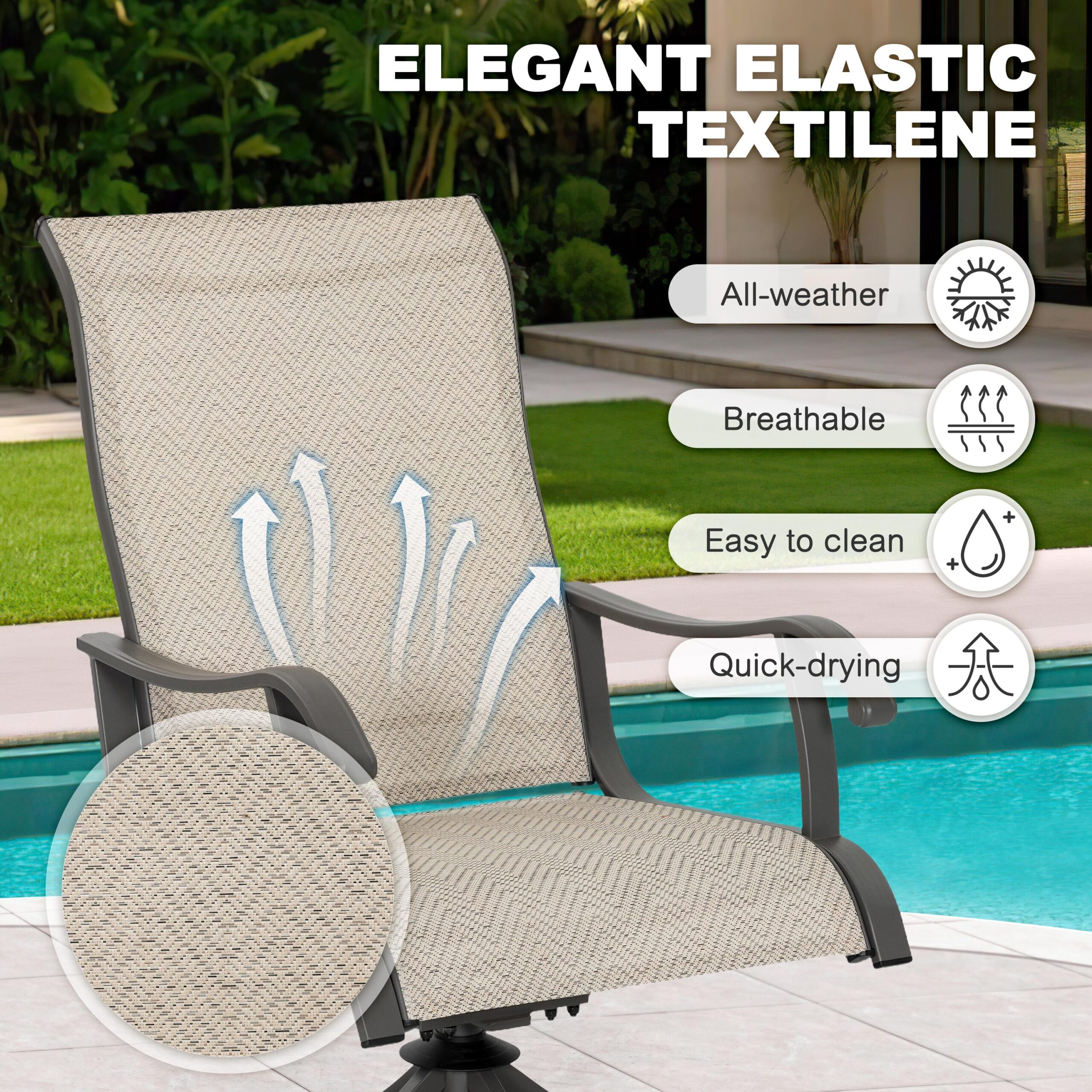 Nuu Garden 7 -Piece Grey Patio Dining Set Iron Rectangle Table with 6 Beige Swivel Chairs