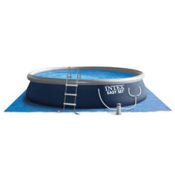 Intex 15-ft x 15-ft x 42-in Inflatable top ring Round Above-Ground Pool with Filter Pump with Ground Cloth with Pool Cover with Ladder