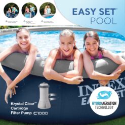 Intex 15-ft x 15-ft x 42-in Inflatable top ring Round Above-Ground Pool with Filter Pump with Ground Cloth with Pool Cover with Ladder