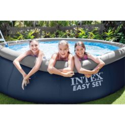 Intex 15-ft x 15-ft x 42-in Inflatable top ring Round Above-Ground Pool with Filter Pump with Ground Cloth with Pool Cover with Ladder