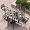 Nuu Garden 7 -Piece Black Patio Dining Set Iron Rectangle Table with 6 Stackable Stationary Chairs