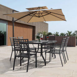 Nuu Garden 7 -Piece Black Patio Dining Set Iron Rectangle Table with 6 Stackable Stationary Chairs