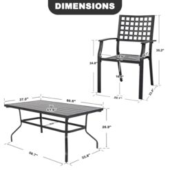 Nuu Garden 7 -Piece Black Patio Dining Set Iron Rectangle Table with 6 Stackable Stationary Chairs