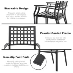 Nuu Garden 7 -Piece Black Patio Dining Set Iron Rectangle Table with 6 Stackable Stationary Chairs