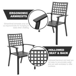 Nuu Garden 7 -Piece Black Patio Dining Set Iron Rectangle Table with 6 Stackable Stationary Chairs