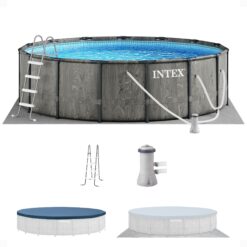 Intex 15-ft x 15-ft x 48-in Metal frame Round Above-Ground Pool with Filter Pump with Ground Cloth with Pool Cover with Ladder