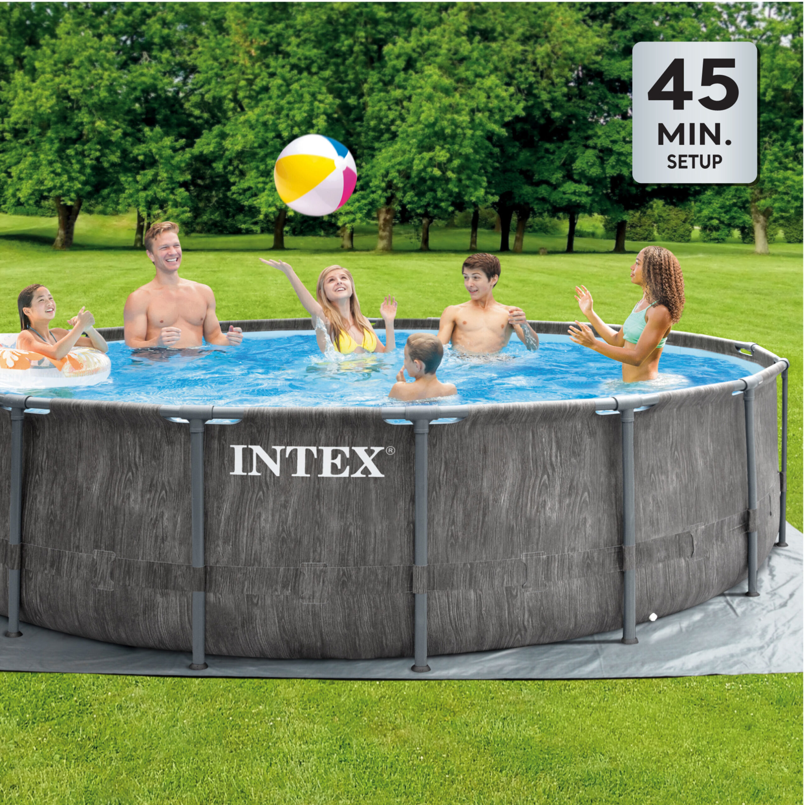 Intex 15-ft x 15-ft x 48-in Metal frame Round Above-Ground Pool with Filter Pump with Ground Cloth with Pool Cover with Ladder
