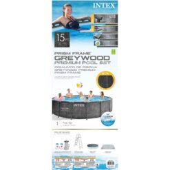 Intex 15-ft x 15-ft x 48-in Metal frame Round Above-Ground Pool with Filter Pump with Ground Cloth with Pool Cover with Ladder