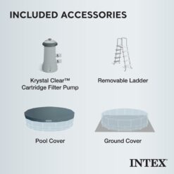 Intex 15-ft x 15-ft x 42-in Metal frame Round Above-Ground Pool with Filter Pump with Ground Cloth with Pool Cover with Ladder