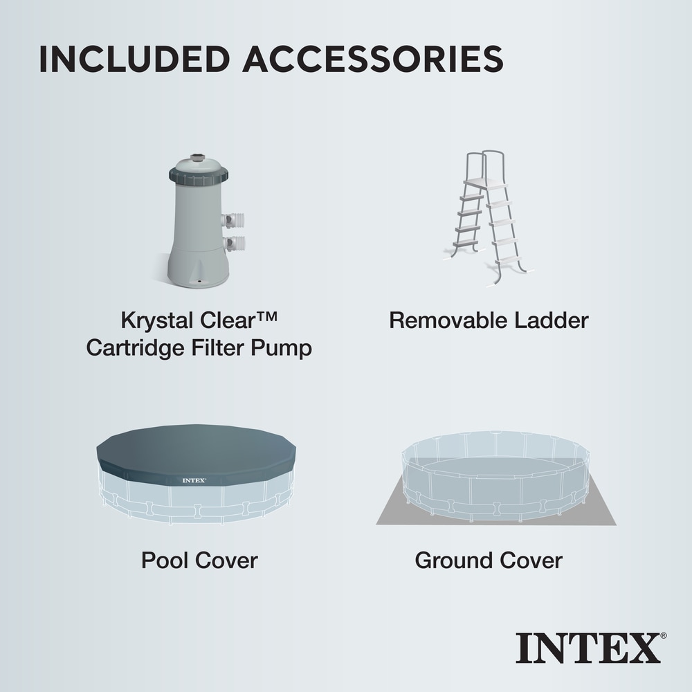 Intex 15-ft x 15-ft x 42-in Metal frame Round Above-Ground Pool with Filter Pump with Ground Cloth with Pool Cover with Ladder