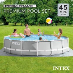 Intex 15-ft x 15-ft x 42-in Metal frame Round Above-Ground Pool with Filter Pump with Ground Cloth with Pool Cover with Ladder