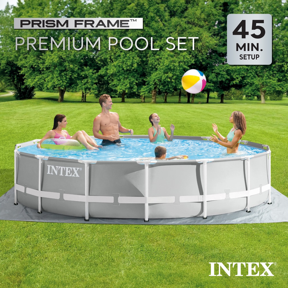 Intex 15-ft x 15-ft x 42-in Metal frame Round Above-Ground Pool with Filter Pump with Ground Cloth with Pool Cover with Ladder