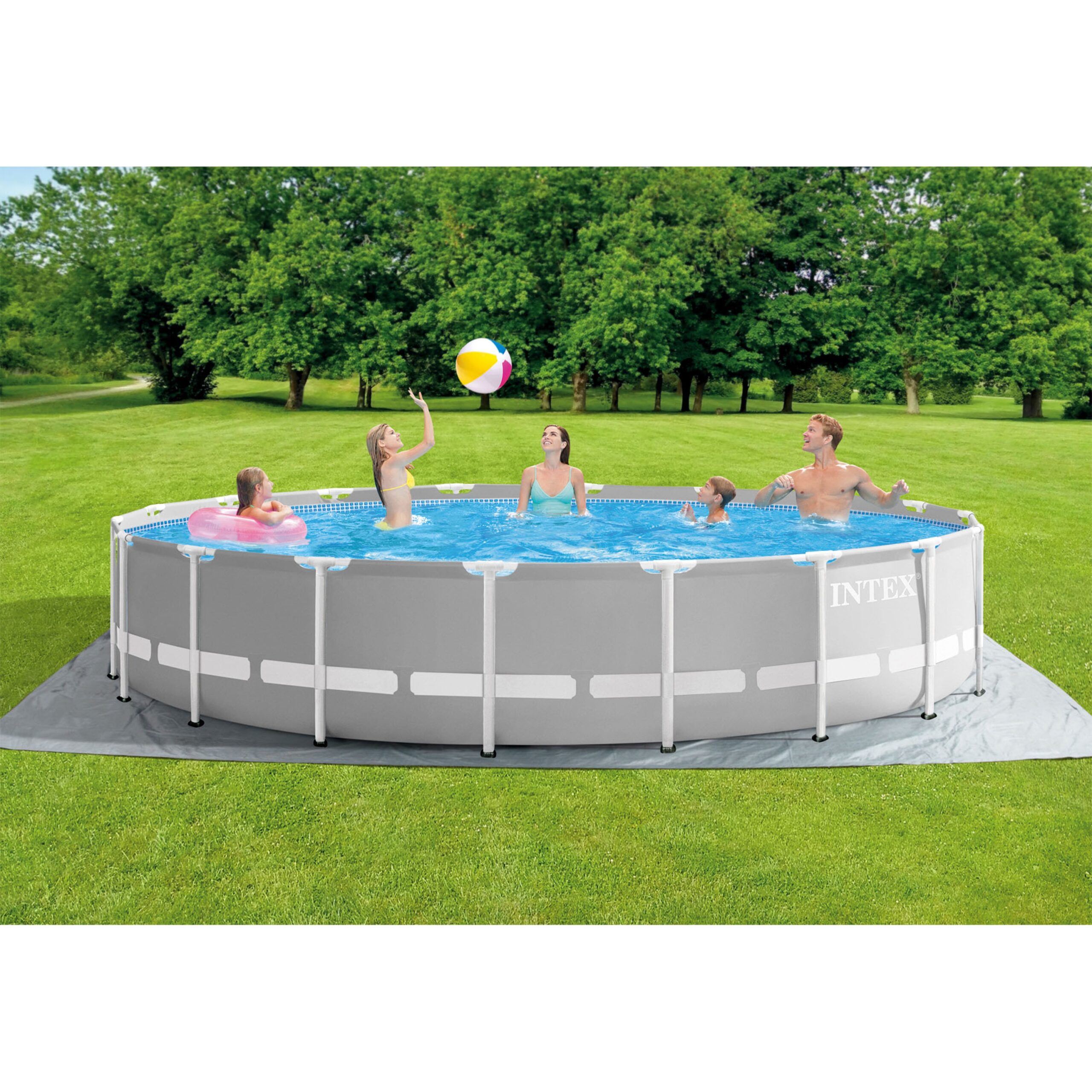 Intex 15-ft x 15-ft x 42-in Metal frame Round Above-Ground Pool with Filter Pump with Ground Cloth with Pool Cover with Ladder