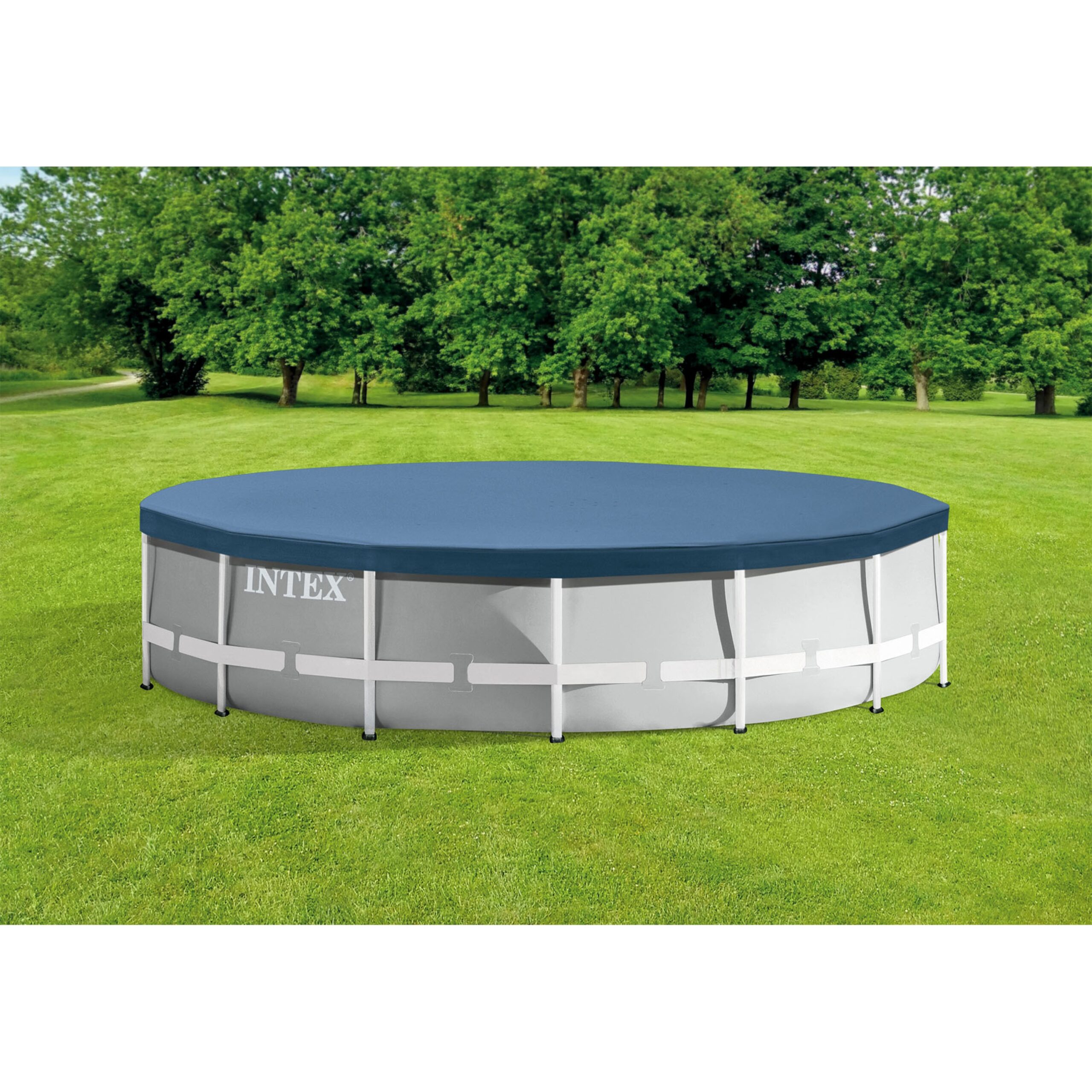 Intex 15-ft x 15-ft x 42-in Metal frame Round Above-Ground Pool with Filter Pump with Ground Cloth with Pool Cover with Ladder