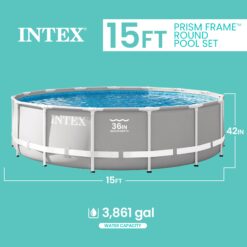 Intex 26723EH 15ft x 42in Prism Frame Above Ground Swimming Pool Set with Filter