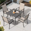 Nuu Garden 5 -Piece Grey Patio Dining Set Iron Square Table with 4 Beige Stationary Chairs