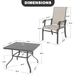 Nuu Garden 5 -Piece Grey Patio Dining Set Iron Square Table with 4 Beige Stationary Chairs