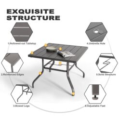 Nuu Garden 5 -Piece Grey Patio Dining Set Iron Square Table with 4 Beige Stationary Chairs