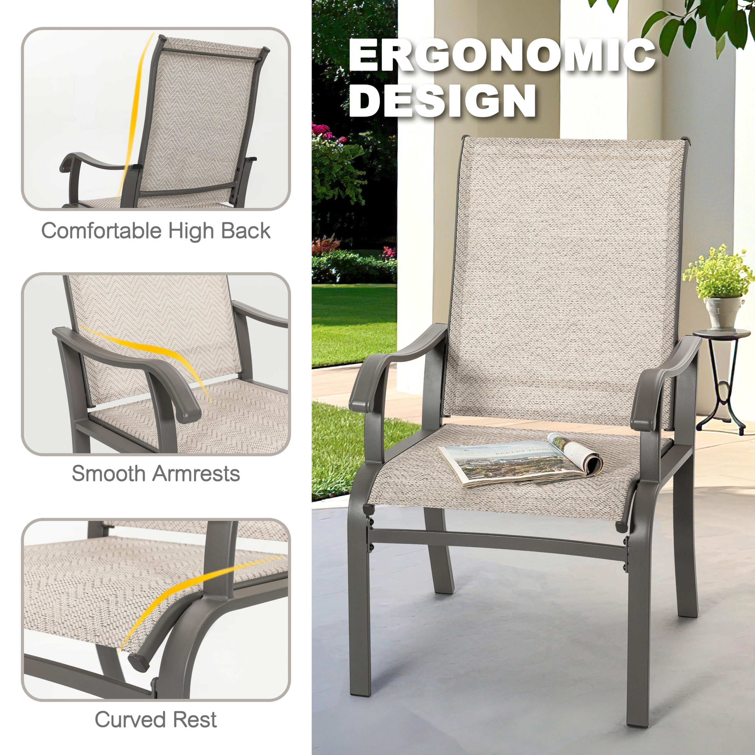 Nuu Garden 5 -Piece Grey Patio Dining Set Iron Square Table with 4 Beige Stationary Chairs