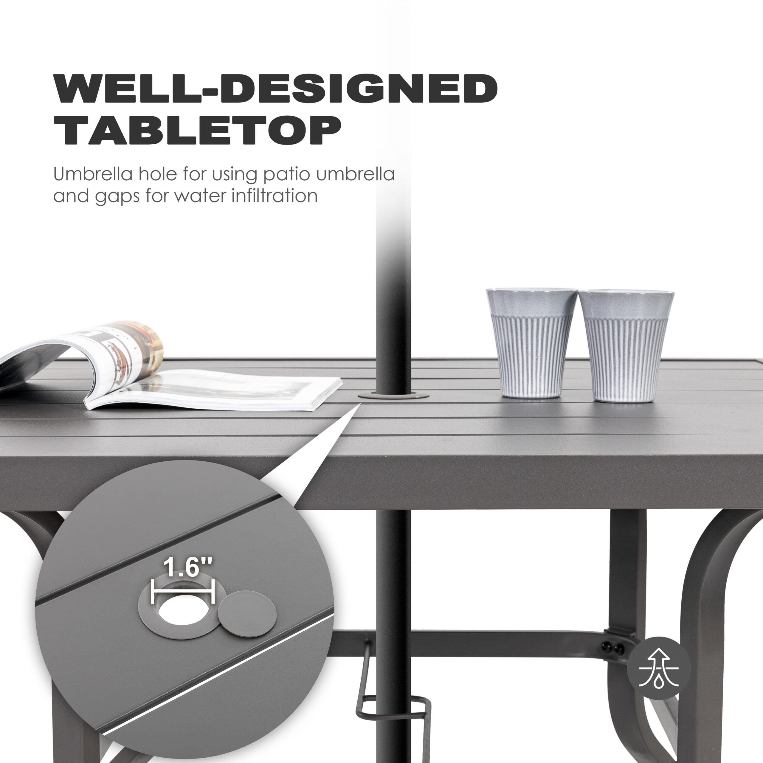 Nuu Garden 5 -Piece Grey Patio Dining Set Iron Square Table with 4 Beige Stationary Chairs