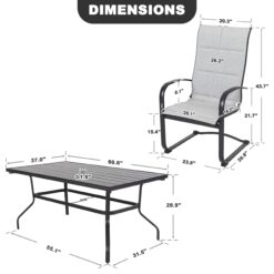 Nuu Garden 7 -Piece Black Patio Dining Set Iron Rectangle Table with 6 Gray C-spring Chairs