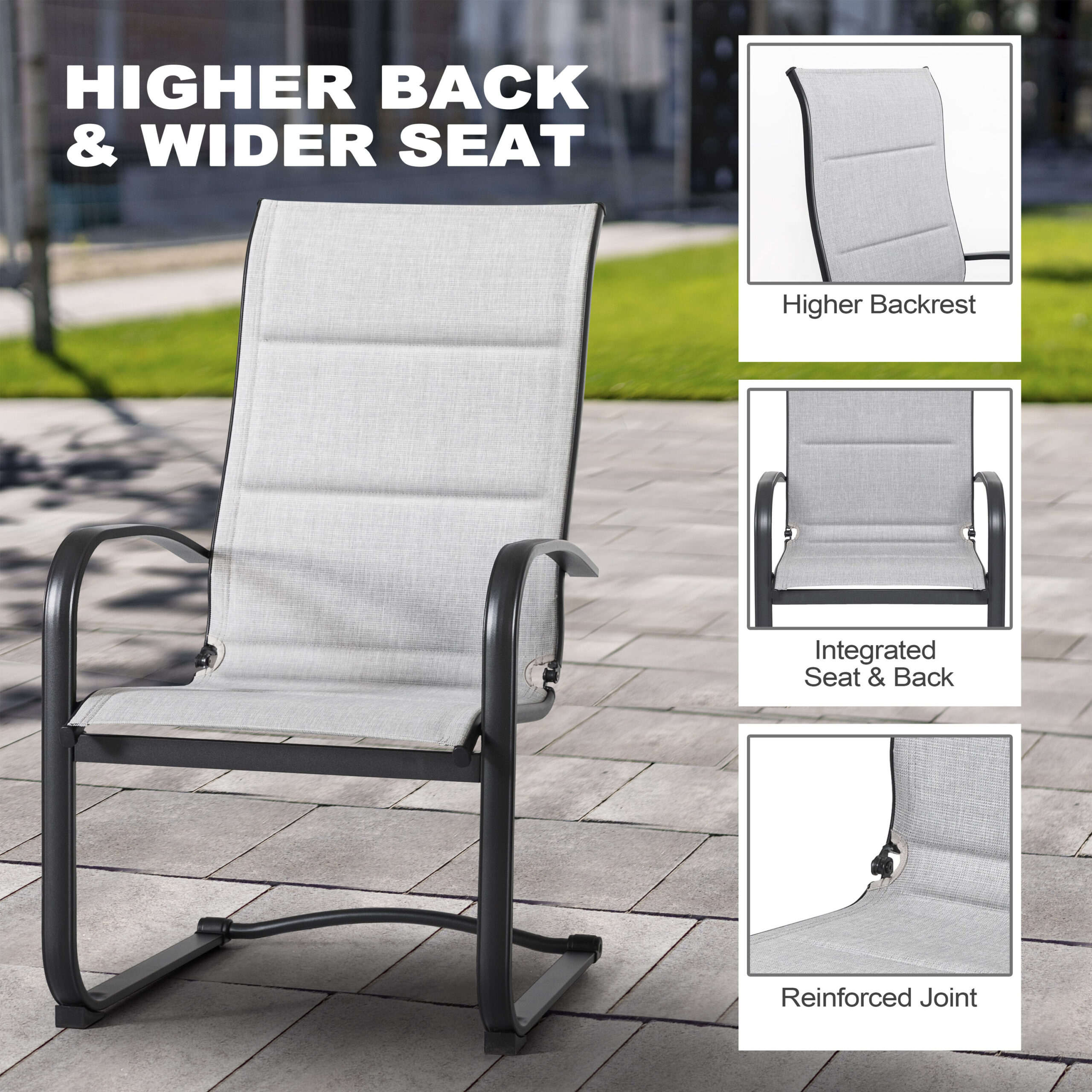 Nuu Garden 7 -Piece Black Patio Dining Set Iron Rectangle Table with 6 Gray C-spring Chairs