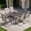 Nuu Garden 7 -Piece Gray Patio Dining Set Iron Rectangle Table with 6 Beige C-spring Chairs