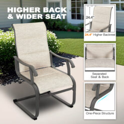 Nuu Garden 7 -Piece Gray Patio Dining Set Iron Rectangle Table with 6 Beige C-spring Chairs