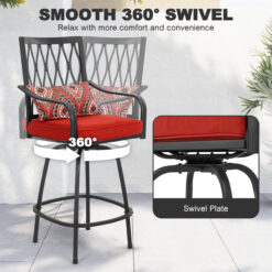 Nuu Garden 5 -Piece Black Bar Height Patio Dining Set Iron Square Table with 4 Red Cushions Swivel Chairs
