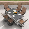 Nuu Garden 7 -Piece Black Patio Dining Set Iron Rectangle Table with 6 Brown Swivel Chairs