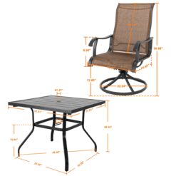 Nuu Garden 5 -Piece Black Patio Dining Set Iron Square Table with 4 Brown Swivel Chairs