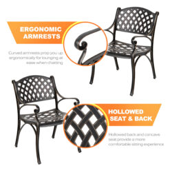 Nuu Garden 9 -Piece Black and gold-painted Patio Dining Set Aluminum Round Table with 4 Red Cushions Stationary Chairs