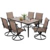 Nuu Garden 7 -Piece Black Patio Dining Set Iron Rectangle Table with 6 Brown Stackable Swivel Chairs