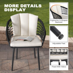 Nuu Garden 5 -Piece Black Woven Patio Dining Set Aluminum Square Table with 4 Beige Cushions Stationary Chairs