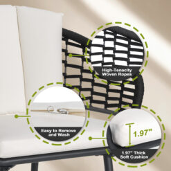 Nuu Garden 5 -Piece Black Woven Patio Dining Set Aluminum Square Table with 4 Beige Cushions Stationary Chairs