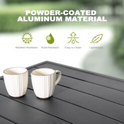 Nuu Garden 5 -Piece Black Woven Patio Dining Set Aluminum Square Table with 4 Beige Cushions Stationary Chairs