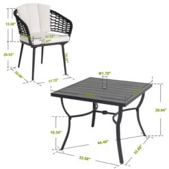 Nuu Garden 5 -Piece Black Woven Patio Dining Set Aluminum Square Table with 4 Beige Cushions Stationary Chairs