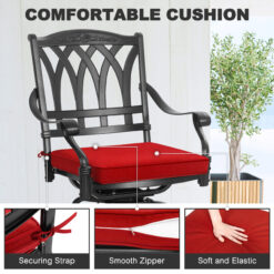 Nuu Garden 3 -Piece Black Bar Height Patio Dining Set Aluminum Round Table with 2 Red Cushions Swivel Chairs