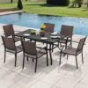 Nuu Garden 7 -Piece Black Wicker Patio Dining Set Iron Rectangle Table with 6 Stackable Stationary Chairs