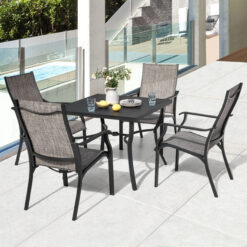 Nuu Garden 5 -Piece Black Patio Dining Set Aluminum Square Table with 4 Stationary Chairs