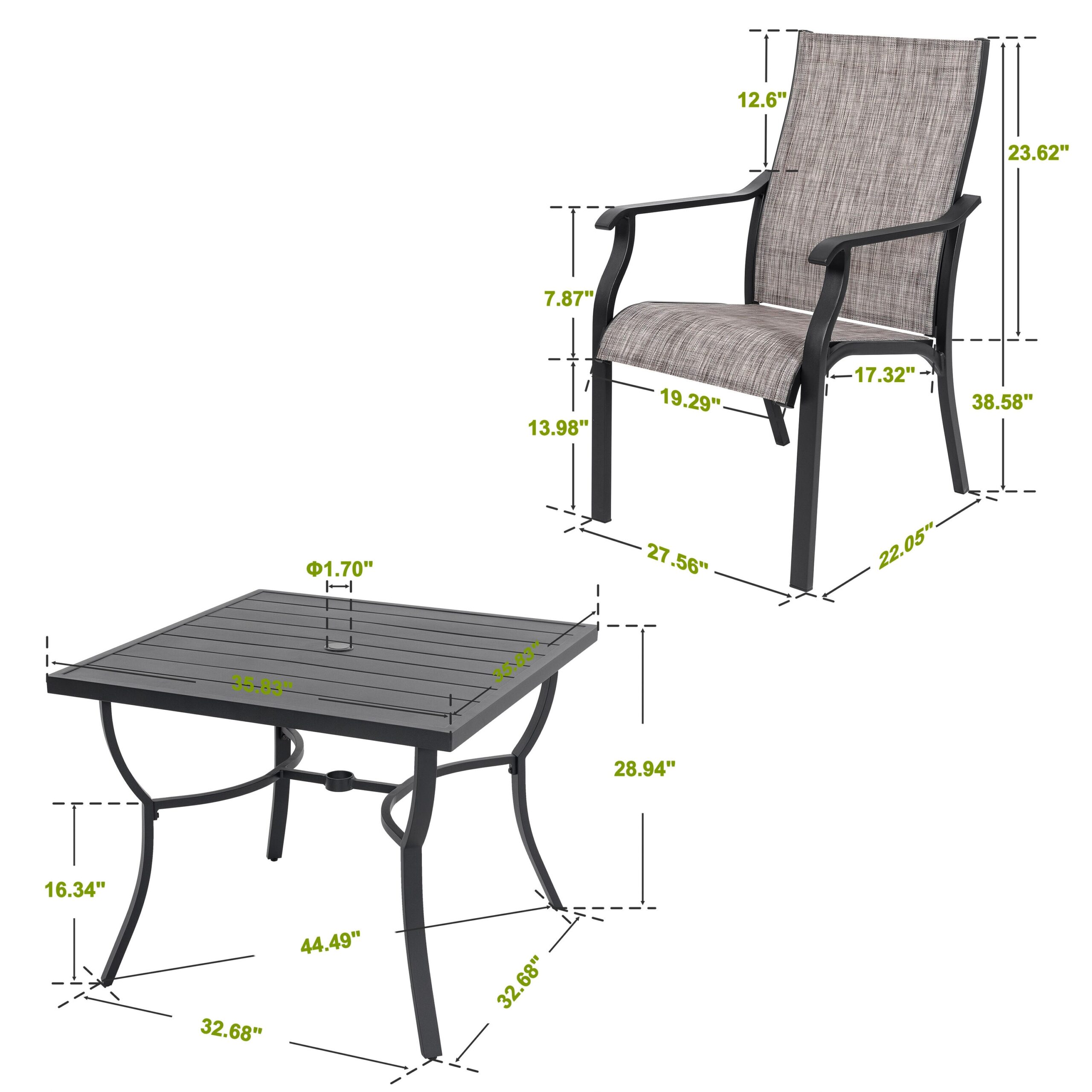 Nuu Garden 5 -Piece Black Patio Dining Set Aluminum Square Table with 4 Stationary Chairs