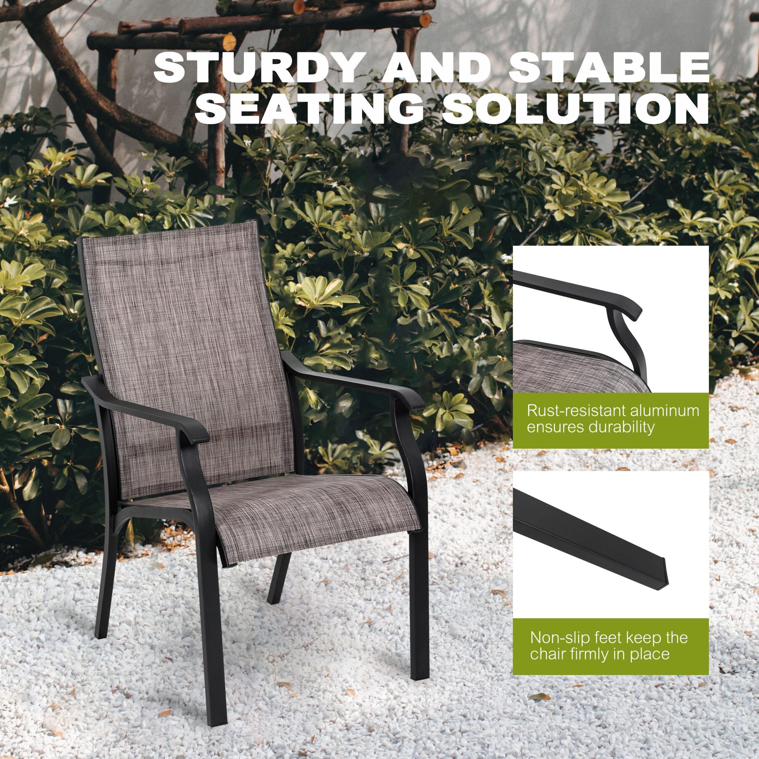 Nuu Garden 5 -Piece Black Patio Dining Set Aluminum Square Table with 4 Stationary Chairs