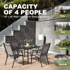 Nuu Garden 5 -Piece Black Patio Dining Set Aluminum Square Table with 4 Stationary Chairs